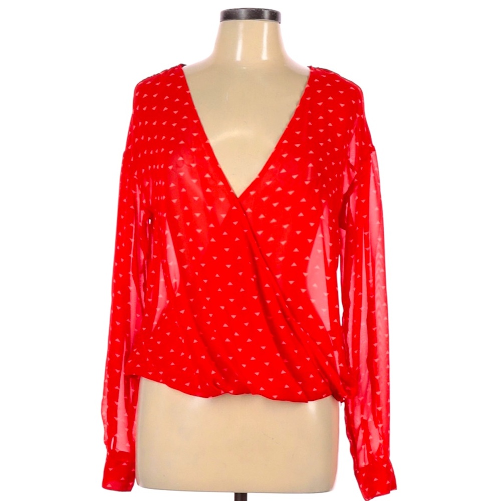 Decree Sheer Open Up Long Sleeves Strawberry Color with coral pink Accents Sz S